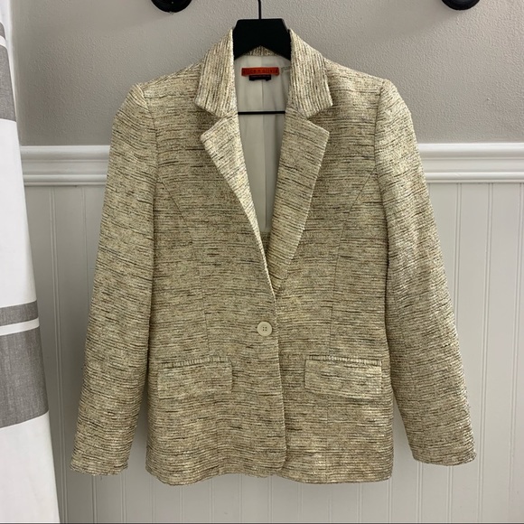 ALICE + OLIVIA Gold Metallic Tweed Knit Single Button Blazer Small C207-225-513 - Picture 3 of 15
